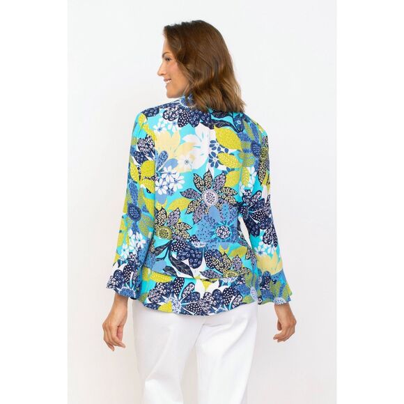 Habitat Floral Blouse Top Flare Flutter Sleeve Tiered Artsy Drapes Classic Large - Picture 2 of 16